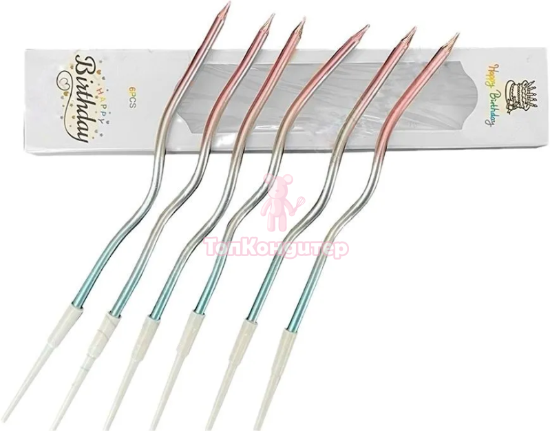 Свечи для торта "Серпантин" 6 шт, бирюзовый градиент