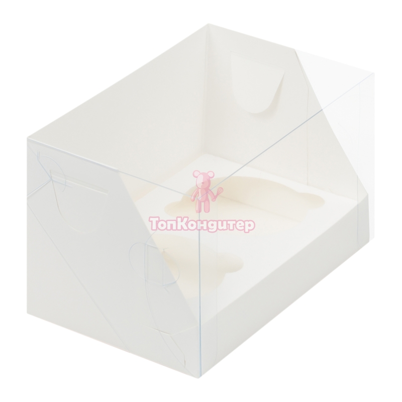 Коробка для 2 капкейков белая с прозрачной крышкой