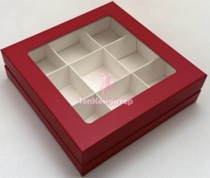 Коробка на 9 конфет "Люкс" Красная/Белая 16 см*16 см*4 см