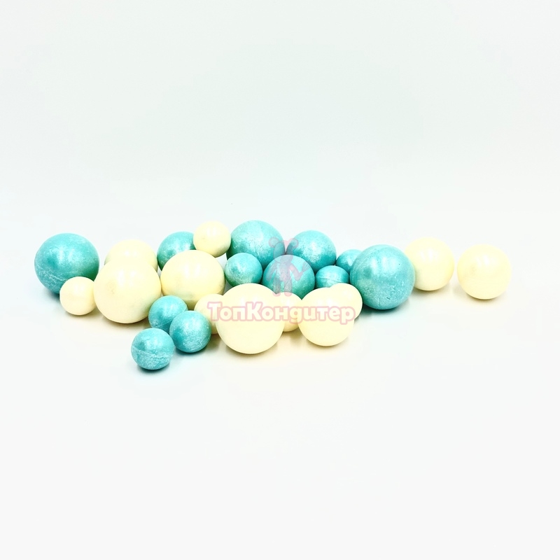 Сферы из шоколадной глазури перламутровые бело-голубые 25шт.