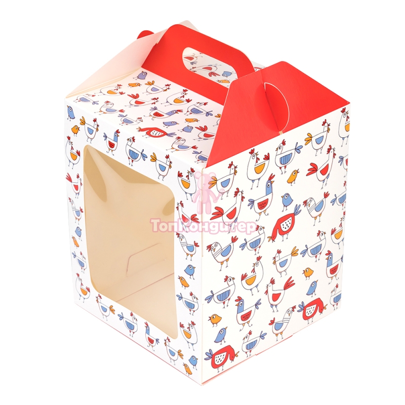 Коробка для кулича с окном "Птички" 15 см*15 см*18 см