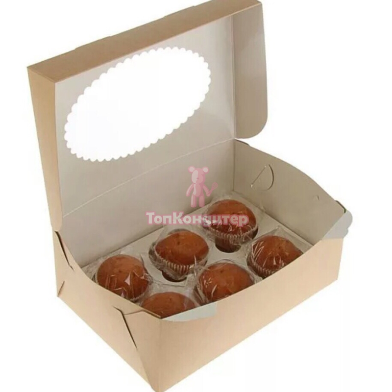 Коробка на 6 капкейков крафт