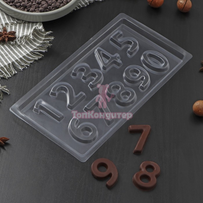 Форма для шоколада и конфет «Цифры», 10 ячеек, 22×11 см