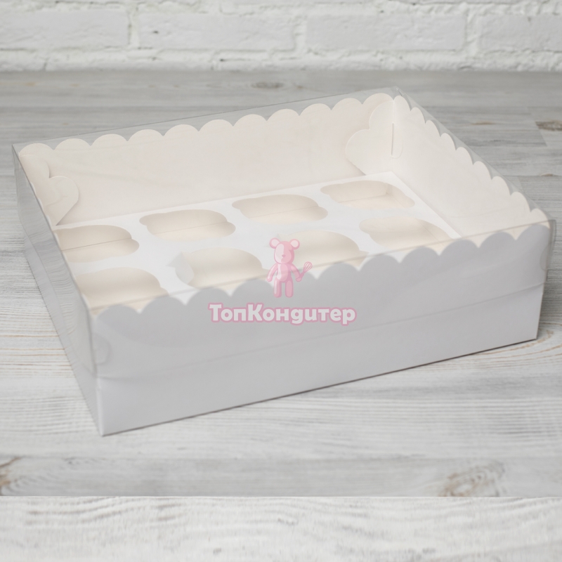 Коробка на 12 капкейков "Волна" Белая