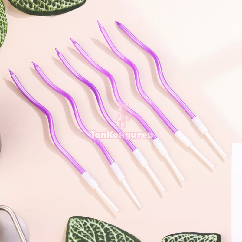 Свечи для торта "Серпантин" 6 шт, фиолетовые