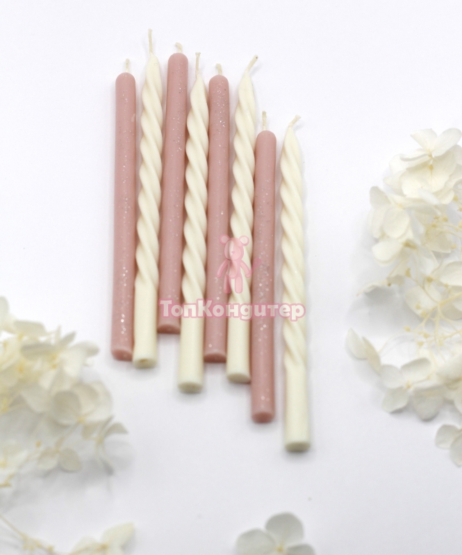 Свечи натуральный воск "розово-белые" 8шт.