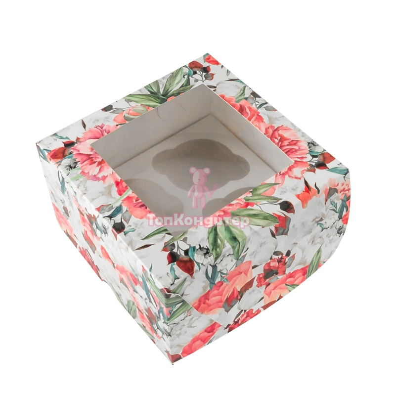 Коробка на 4 капкейка "Розы"