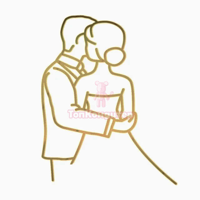 Топпер акрил «Силуэт молодожены" золото