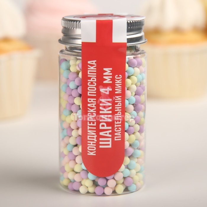 Кондитерская посыпка шарики 4 мм, пастельный микс, 50 г