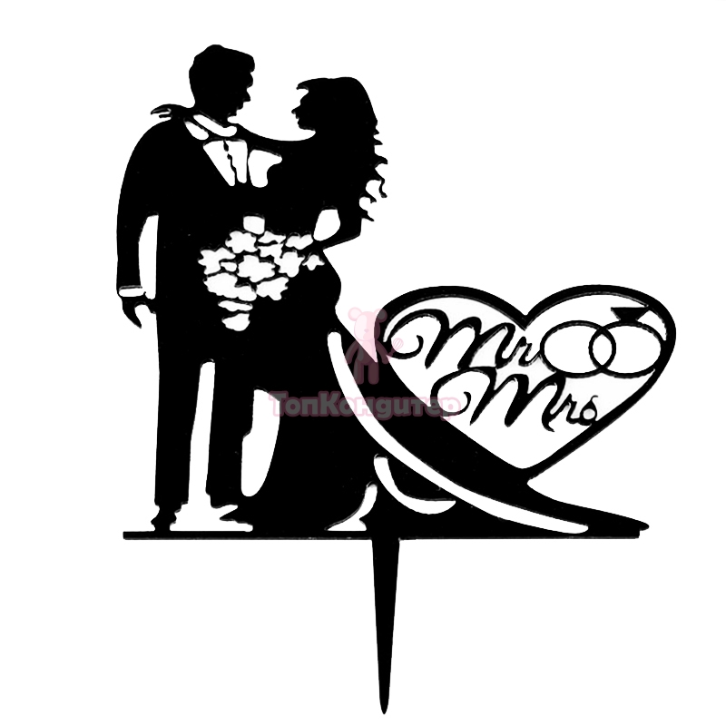 Топпер "Молодожены с сердцем" черный 12*12 см